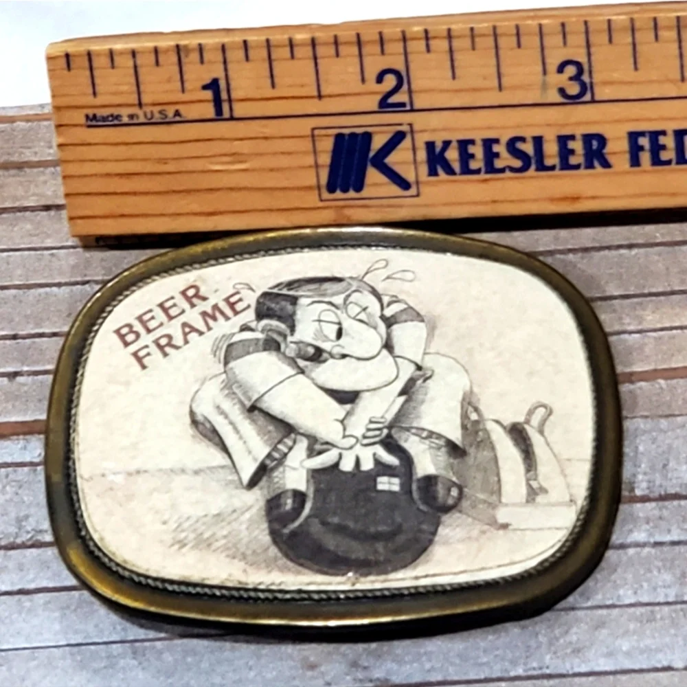 BEER FRAME Bowling Belt Buckle L👀K 60s 70s 80s Vintage